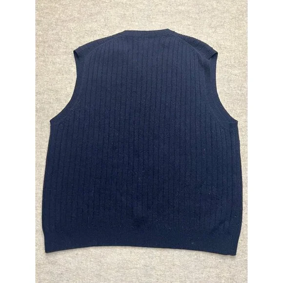 Vintage 90's Brooks Sport Navy Blue Lambs Wool V-Neck Sweater Vest Size XL - Picture 5 of 7